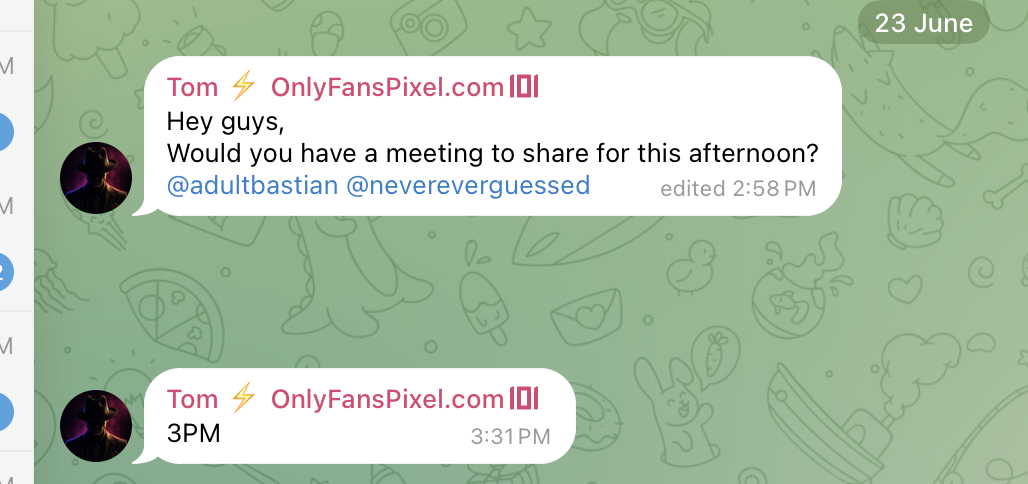 Telegram conversation with Tom — 23 June.